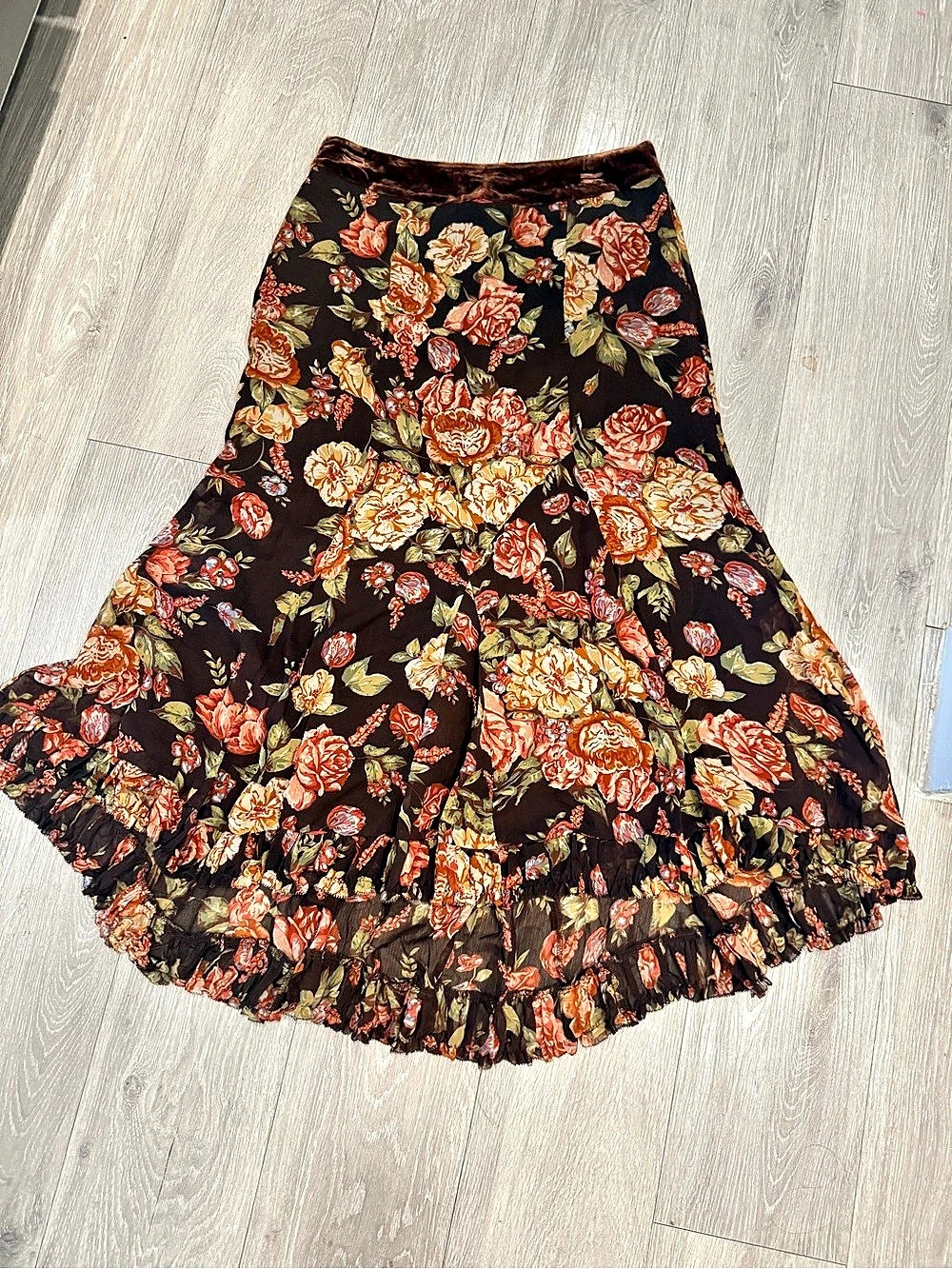 CAbi Floral Maxi Skirt in Brown & Orange
